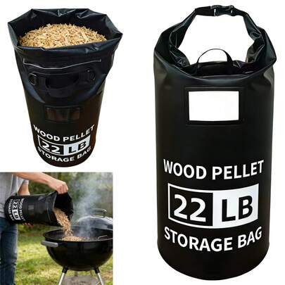 Túi đựng viên nén gỗ 22lbs, hộp đựng hạt gỗ chịu lực cao, hộp đựng than củi, hộp đựng viên nén cho bếp lò có ngăn đựng nhãn, khóa cài, tay cầm kép, hộp đựng viên nén cho lò nướng ngoài trời, phụ kiện lò nướng BBQ, giải pháp lưu trữ cho lò sưởi, hộp đựng chống thấm nước, giữ khô ráo và tươi mới (1 cái)