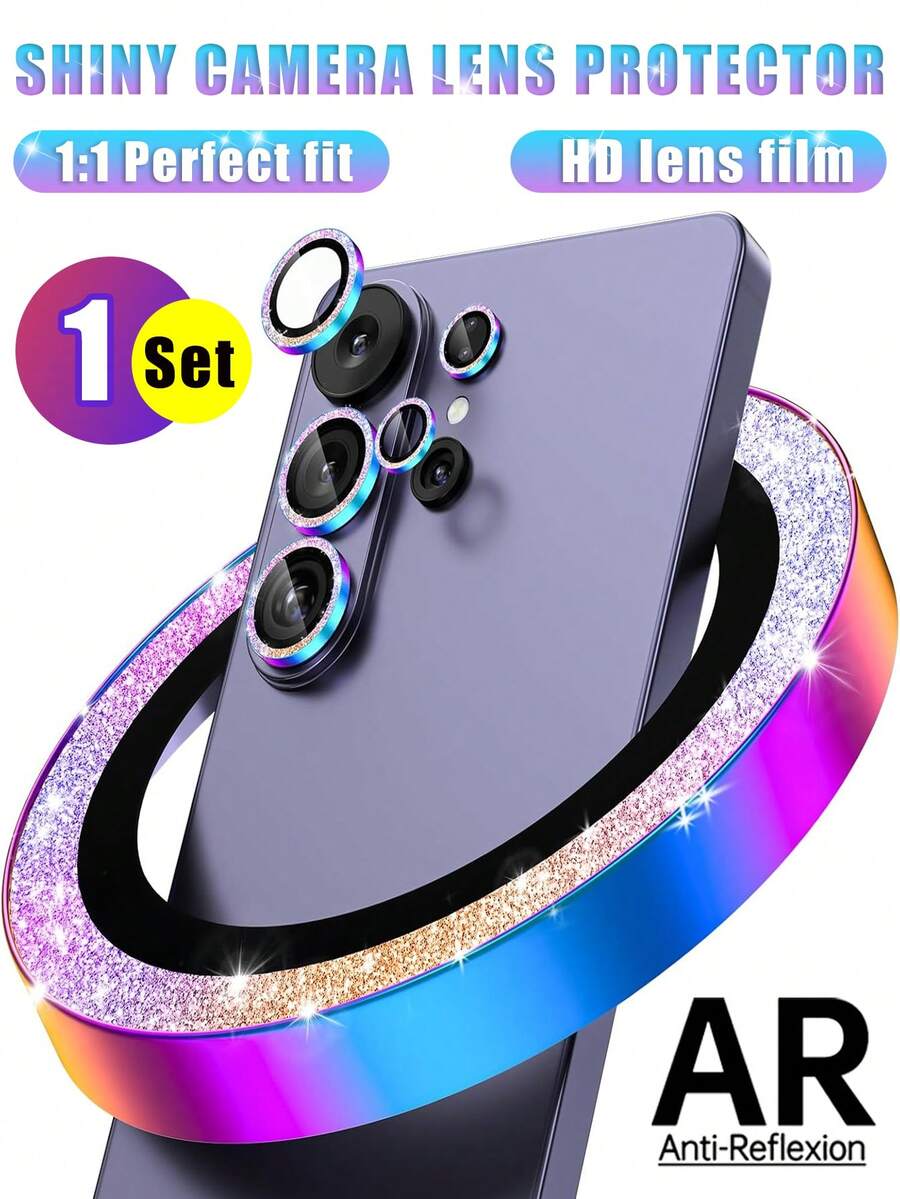 Alloy Sparkling Diamond Lens Protector 1 Set Camera Lens Protector Compatible With Samsung Galaxy S26 Ultra, 9H Tempered Glass + Aluminum Alloy Lens Protection Ring, Compatible With Samsung Galaxy S22 Ultra, S23, S23 Plus, S23 Ultra, S24, S24 Plus, S24 Ultra, S25, S25 Plus, S25 Ultra, S26 Ultra, S26 Plus, S26 [Glitter Decoration] Ultra-Clear Separate Lens Cover, Glitter Multicolor Mother's Day Gift Birthday Party Celebration