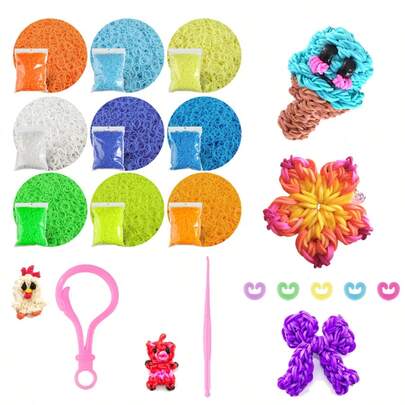 Lazos para el cabello de niña enérgica + Ganchos con forma de bombilla + Ganchos de ganchillo + Conectores elásticos + Decoraciones de goma suave, alta elasticidad, diseño de contraste brillante, universal, para peinados diarios, accesorios / Accesorios para el cabello de estilo enérgico DIY