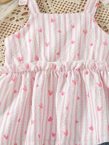 Baby Girls 6M-3T Outfit, Baby Cami Set, Striped 2-Piece, Denim Shorts Set, Casual Denim Co-Ord, Cherry Embroidered Outfit, Breathable Daily Photo - Pink - View 10