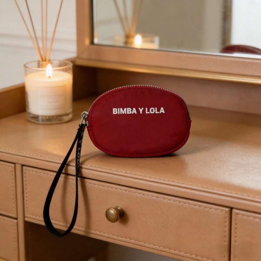 Letter Embroidered Round Coin Purse, Mini Keychain Wallet, Women ID Card Holder, Change Purse, Mini Key Pouch, Lipstick Makeup Bag, Earphone Storage Pouch, Holiday Gift (For Family, Friends And Classmates), Birthday Gift - Đỏ - Xem 1