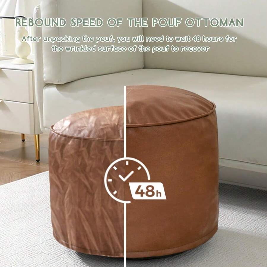 Puf redondo de relleno otomano, pufs de piel sintetica con relleno de trozos de espuma, puf peludo y esponjoso, otomano de almacenamiento, 20 x 15 pufs de piso para sala de estar, color cafe - 508 cm 20 pulgadas 9M - Ver 1