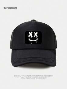 Unisex Smiling Face Printed Adjustable Mesh Baseball Cap, Breathable Outdoor Sun Hat For Everyday Commuting - 多色的 - 查看 7