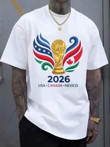 2026 World Cup Theme Game Gathers Strength T-Shirt For Football Match Day, Summer Short-Sleeved Top, Perfect For Watching, Sold Individually ,1 Round Neck Short Sleeved T-Shirt, 180g - 白色 - 查看 7