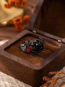1pc Popular Women's Fashion Luxury Vintage Floral Zirconia Ring, Suitable Wedding, Engagement, Party, Halloween Jewelry - 黑色 - 查看 7