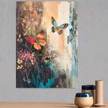 Lienzo plano 2D, Lienzo plano 2D, Lienzo plano 2D 1 pieza Mariposas en lienzo, Arte de pared, Enmarcado y listo para colgar, Adecuado para decoración de habitaciones, decoración de oficinas, decoración del hogar, decoración de arte de pared, decoración de baños, centro de mesa versátil para fiestas - Enmarcado - Ver 4