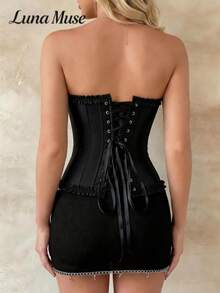 Áo corset nữ Luna Muse thời trang xuân/hè mới, áo ngực corset màu đen, áo định hình dáng xương cá cổ điển màu đen mùa thu, áo tank top ngắn, kiểu dáng thanh lịch, cao cấp, phù hợp cho mặc hàng ngày, dự tiệc, kỳ nghỉ, thường ngày, hẹn hò, dạo phố, biểu diễn, ngoài trời, đi học, phong cách punk, Lễ Tạ ơn, lễ hội âm nhạc, Ngày Valentine, Năm mới, tiệc tùng. - màu đen - Xem 3