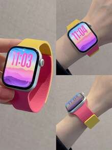 1条男女通用荔枝纹硅胶磁吸表带，兼容 42mm、38mm、40mm、41mm、44mm、45mm、46mm、49mm，时尚智能手表替换表带，适用于Series Ultra2、Ultra SE2、SE 11、10、9、8、7、6、5、4、3、2、1 - 彩色 - 查看 6