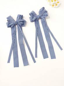 2 piezas Clips para el cabello con lazo a cuadros de dos tonos, adecuados para uso diario - azul real - Ver 3