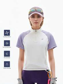 TECTOP 女士夏季半拉链短袖Polo衫，舒适休闲，适合室内外瑜伽、跑步等运动。 - 淡紫色 - 查看 3