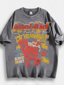 Hip-Hop Style T-Shirt With Ko Ol-Aid Cartoon Print, Unique Design, 230g 100% Cotton, Loose Fit, Short Sleeves, Top. DG004-Skin-Friendly - Màu xanh lam - Xem 5