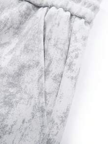 Men's Marble Print Drawstring Waist Shorts / Men's Loose Fit Street Style Shorts With Pockets, Summer - White - View 4