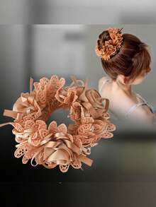 2条波西米亚风玫瑰花发带 | 时尚蕾丝刺绣布艺花朵发圈，适合日常佩戴和婚礼派对 - 彩色 - 查看 4