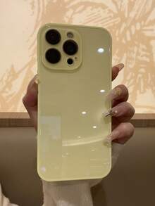 Ốp lưng điện thoại cao cấp màu trơn, mặt kính bóng cho iPhone 17 Pro Max 16 15 14 13 12 11 Pro Max, bảo vệ ống kính, chống rơi vỡ. - Màu vàng - Xem 5
