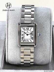 Pablo Raez 1件經典女款手錶 不鏽鋼銀色 高品質原裝迷人奢華時尚手錶 優雅新款復古女款長方形華麗設計石英手錶 可調白色錶盤 高品質女款熱門方形手錶 50M防水 實心厚重鋼鍊手鍊飾品 按鈕蝴蝶扣休閒羅馬數字顯示 可愛女款甜美手錶 適合朋友或家人 日常生活/工作/派對裝飾 生日畢業婚禮禮物 - 白色 - 查看 2