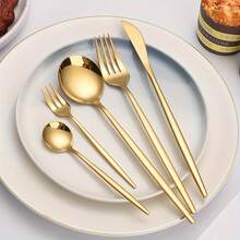 Bộ dao nĩa thìa mạ vàng bạc sang trọng 30 món bằng thép không gỉ, thích hợp cho tiệc tùng. - - - Xem 4