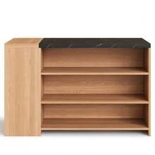 Kitchen Island Bar Counter/Bar Table/Dining Table, 5 Levels Of Storage Space & Hidden Drawer, Thickened Tabletop, Oak & Black Marble Look - Black - View 8