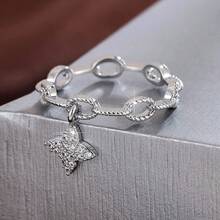 1 pieza Anillo de mujer con diseño minimalista de cadena y estrella de cuatro puntas con circonita cúbica - Multicolor - Ver 14