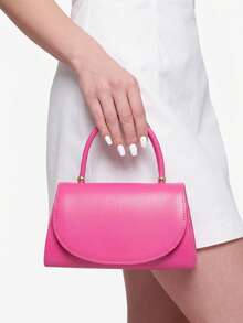 Classic Fuchsia PU Leather Handbag, Suitable For Evening Dress, Portable Cosmetic Bag, Wallet, Detachable Metal Shoulder Strap, For Party, Wedding, Events - Hot Pink - View 2