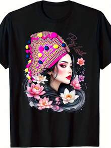 Unisex-Adults, Unisex-Kids Hmong Proud T-Shirt, Black, Small, Short Sleeve, T-Shirt, Modern, Floral, Crew Collar, Round Neck, Classic Fit, Lightweight, Hmong Design Same Style For Men And Women 2025 Summer Short-Sleeved Printed T-Shirt Pure 220G - 黑色 - 查看 6