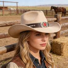 Suede Cowgirl Hat - Adjustable For Men And Women - Shapeable - High-End Material - Apricot - View 5