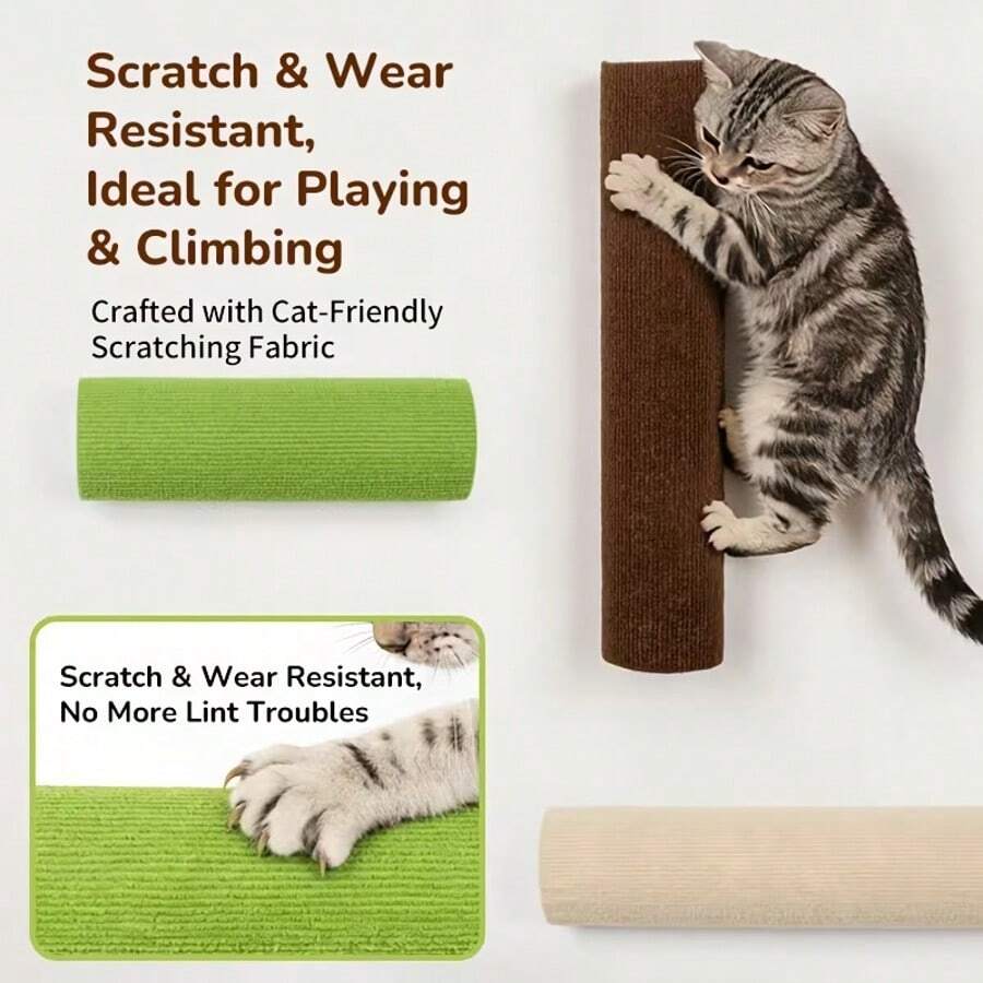 Panneau de grattage cylindrique autoadhésif pour chat, sans perçage nécessaire, peut être utilisé de manière indépendante ou librement combiné en forme de L, d'escalier, de Y et d'autres designs en tant que cadre d'escalade murale/panneau de grattage pour chat, créant un parcours personnalisé, un terrain de jeu d'escalade murale pour les chats tout en satisfaisant leurs besoins de grattage. Disponible en vert citron, brun foncé et beige