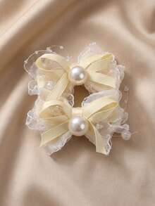 2 piezas Clips para el cabello con lazo y perla lindos para niñas, uso versátil diario, accesorios escolares, regalo para amigos - Multicolor - Ver 12