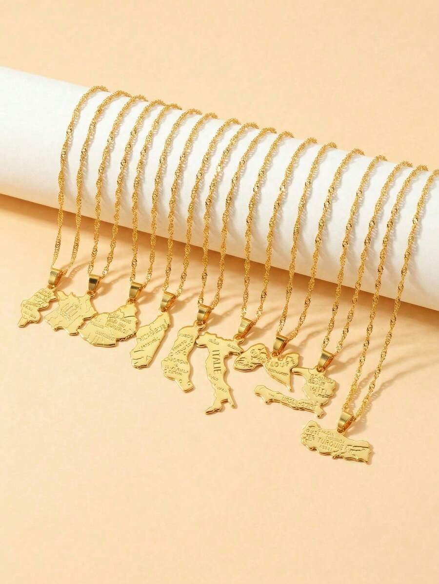 时尚独特地图吊坠项链，男女皆宜，情侣首饰礼物