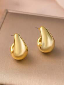 4pcs Metal Water Drop Curved Earrings Set, Gold & Silver Smooth Finish, Hypoallergenic Thick Design, Minimalist & Fashionable, Suitable For Various Outfits - Gold - View 8