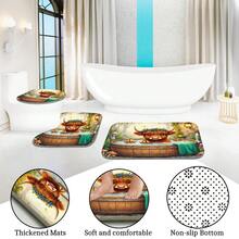 1 pieza/4 piezas Conjunto de cortina de ducha multifuncional con diseño de vaca de las tierras altas para acuario, incluye 12 ganchos gratis, crea un ambiente elegante y festivo, alfombra de baño, alfombra en forma de U para el piso y alfombra redonda para el inodoro, adecuado para todo tipo de baños - Bañera Vaca de las Tierras Altas 2 - Ver 7