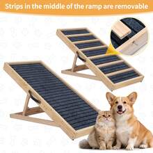 Folding Dog Ramp, Wooden Portable Pet Ramp With Anti-Slip Strips,4 Height Adjustable From 16" To 22", Dog Stairs For Bed, Car, Couch, Truck SUV, 132Lbs Capacity - Grey - View 7