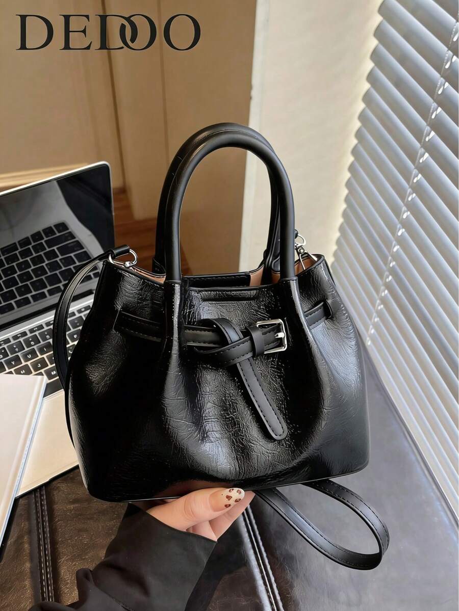 Dedoo 欧美时尚设计搭扣麂皮水桶包，女士秋冬购物、通勤、派对礼品手提包