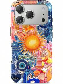 For  17 Pro Max Case, Sun Evil Eye Collage Aesthetic Phone Case, Compatible With Magsafe,  Vintage Summer Fruit Starfish European Slim Shockproof Protective Women Girl Cover  13 Pro Case Phone Case  14 Phone Case  15  16 Pro Max Case - đơn sắc - Xem 9