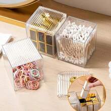 Bộ 3 hộp đựng bông tẩy trang và tăm bông bằng acrylic có nắp đậy, hộp đựng cọ trang điểm và son môi trong suốt chống bụi, hộp đựng mỹ phẩm đa năng dùng trên bàn trang điểm và phòng tắm, hộp đựng đồ dùng nhỏ trên bàn làm việc. - Trong sáng - Xem 3
