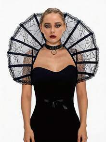 1 Stück Skelett-Spitzen-Capelet, Halloween Rollenspiel Accessoire, Maskenball Kostüm, Cosplay Requisite - Schwarz - Übersicht 10