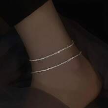1pc Shimmering Double-Layer Anklet, Elegant And Versatile Daily Wear For Women - Silver - View 2