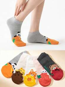 1/5 Pairs Cute Cartoon Animal & Fruit Pattern Women's Ankle Socks, Soft & Adorable, Low-Cut Boat Socks, Thin Summer Everyday Essential - Multicolor - View 1