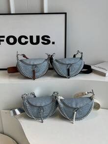 CHERIMATE Túi đeo hông denim mới năm 2026, túi đeo eo nữ kiểu dáng thường ngày, túi đeo ngực, túi đeo chéo vai, túi nhỏ thời trang năng động có dây xích. - màu nâu - Xem 8
