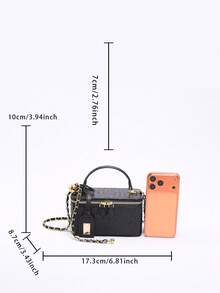 Tas Selempang Mini Persegi Hitam, Tas Tangan Fashion Wanita dengan Tali Rantai Bola Emas yang Dapat Diatur, Cocok untuk Perjalanan Sehari-hari - Hitam - View 7