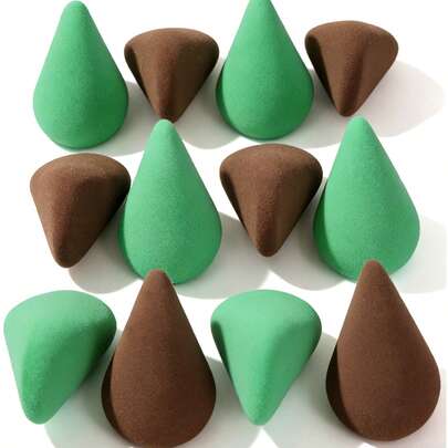 绿色棕色化妆海绵，符合人体工学的粉底遮瑕刷，干湿两用可重复使用化妆工具 2/4/6/12个装