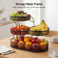Senmeo 1Pc 4-Tier Leaf Design Metal Fruit Basket, Space-Saving Sturdy Organizer, Vanity/Bathroom/Kitchen Counter/Fruit Storage, Black & White, Mother's Day - 黑色 - 查看 8