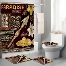 Bộ 1/4 món rèm tắm trang trí phòng tắm đa năng kiểu Polynesia cổ điển, họa tiết chắp vá, kèm 12 móc treo miễn phí, tạo không gian nghỉ dưỡng trang nhã, thảm phòng tắm, thảm chữ U và thảm tròn, phù hợp với mọi không gian phòng tắm. - ghép nối 2 - Xem 6