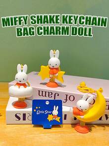 MIFFY 官方米菲点头娃娃背包挂件钥匙扣桌面汽车装饰，可爱礼物。日系可爱蓝色连衣裙米菲点头娃娃，带弹簧底座，可摇摆，精致PVC 3D人物汽车内饰装饰，带粘性底座 - 彩色 - 查看 1