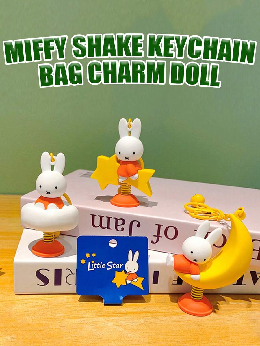 MIFFY 官方米菲点头娃娃背包挂件钥匙扣桌面汽车装饰,可爱礼物。日系可爱蓝色连衣裙米菲点头娃娃,带弹簧底座,可摇摆,精致PVC 3D人物汽车内饰装饰,带粘性底座 - 彩色 - 查看 1
