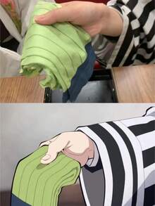 Kanroji Mitsuri Over-The-Knee Socks • Anime Cosplay • Green Stripes • JK Silk • - 彩色 - 查看 5