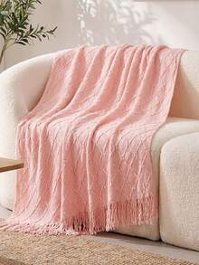 1 Stück hellblau karierter gestrickter Decke, nordischer lässiger Stil mit Quasten rechteckige Wohndecke für Sofa, Büro Mittagsschlaf, geeignet für den täglichen Gebrauch - Rautenförmiger Schal rosa - Übersicht 5