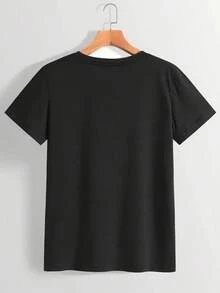Plus Size T-Shirt - Women's T-Shirt With Fun Print - Casual Short Sleeve Crew Neck T-Shirt, Loose Fit, Machine Washable For All Seasons Comfort, Durable Print, Suitable For Christmas, Valentine's Day And Other Holiday Gifts, Shipped From Local Warehouse. - 黑色 - 查看 2