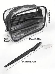 70/60/50/40/30/24/20/12/6/3/1pcs Multi-Functional Eyebrow Trimmer, Multi-Purpose Shaving Tool, Depilation Tool, Women's Eyebrow Razor, Beauty Shaver. Comes With Waterproof Transparent Cosmetic Bag, Zipper Design, Ideal For Travel Makeup Storage - Black - View 6