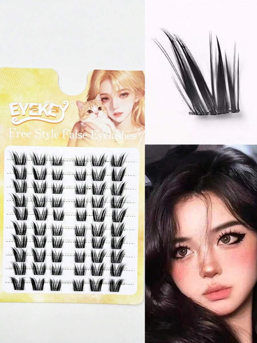 60片/套公主风假睫毛，浓密卷翘分段式单根睫毛，适合女士派对和约会场合 - 查看 1