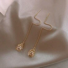 1 Đôi bông tai rỗng đính đá dành cho nữ, thích hợp để đeo hàng ngày. - Vàng - Xem 3
